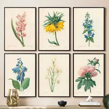 Садовые пионы, розы, лилии, винтажные полевые цветы, постеры и принты, холст, живопись, скандинавские настенные художественные картины для декора гостиной 21X30cm No Frame