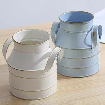 Садовые растения Ваза для цветов Железное ведро Металлическая ваза Держатель для поделок Домашний декор Оцинкованная отделка Балкон Кантри Деревенский Настольный ковш 15x11.5cm