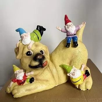 Садовые скульптуры и статуи «Собака и гном», уличное украшение, искусство для сада, украшение двора, домашний декор One Size