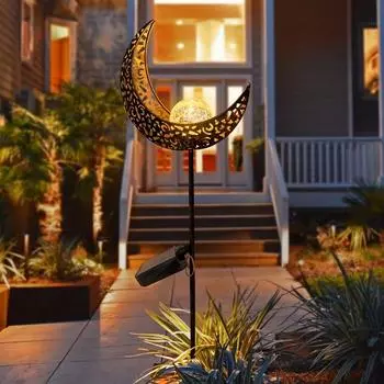 Садовые солнечные газонные светильники полумесяц металлический садовый колышек светодиодный стеклянный шар треск газон двор художественный декор ландшафтный солнечный светодиодный светильник 2024