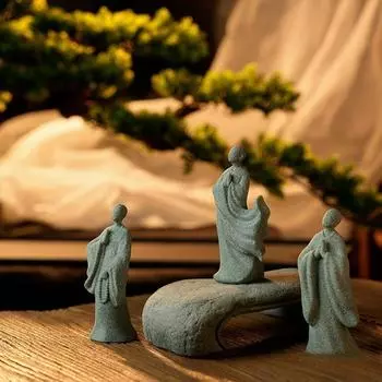 Садовые статуи Дзен-Будды, украшения, статуэтка монаха, буддийский домашний декор для аквариума, цветочного горшка для двора, зеленого песчаника, Таиланд