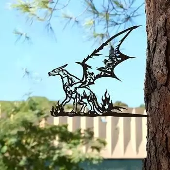 Садовые статуи и колья для деревьев из металла в виде дракона - силуэты животных из стали, украшения для газона для праздников и декор двора чёрный