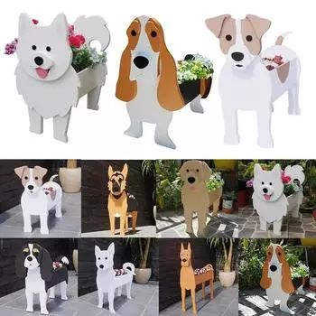 Садовый цветочный горшок, симпатичный кашпо в форме собаки, ваза для собак, самоедская собака, лабрадор, овчарка, горшки из ПВХ, домашний декор для сада, цветочные горшки M