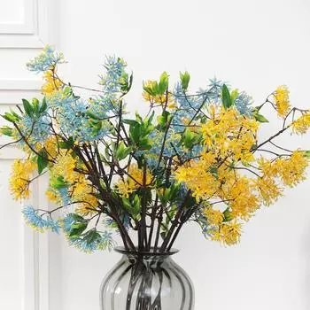 Садовый цветок, имитация снега, ветка цветущей вишни, украшение для дома, искусственный цветок, зеленое растение, бонсай в горшке 63cm синий