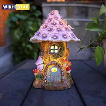 Садовый домик фей, солнечная уличная статуя, светящиеся фигурки грибов, украшения для газона для двора, феи для миниатюрного дома M