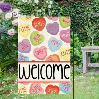 Садовый флаг 12x18 дюймов для демонстрации на открытом воздухе в День святого Валентина с сердечками любви Multicolor