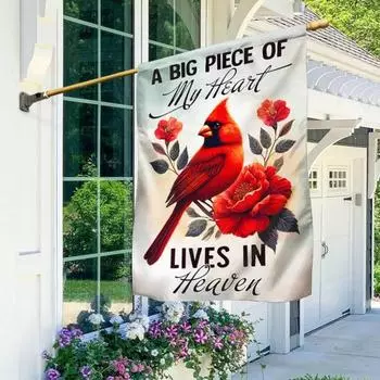 Садовый флаг «Большая часть моего сердца живет на небесах», двухсторонний баннер для украшения двора и улицы красный