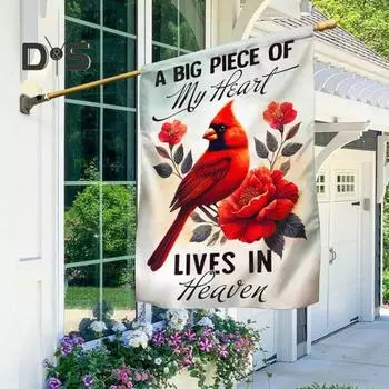 Садовый флаг «Большая часть моего сердца живет на небесах», двухсторонний баннер для украшения двора и улицы красный
