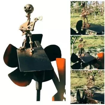 Садовый гитарист ветряная мельница металлическая ручная работа рок-гитарист скульптура музыкальный человек ветряная мельница для любителей музыки подарок двор газон декор золотистый