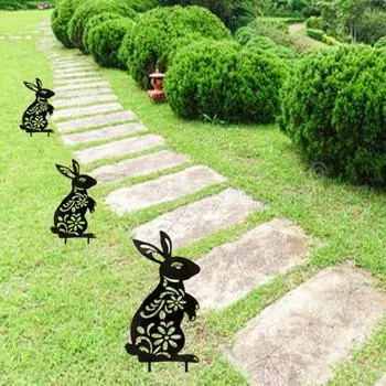 Садовый кол, креативная форма, износостойкий акриловый газонный кол, пасхальный кролик, двор, художественный орнамент для дома чёрный
