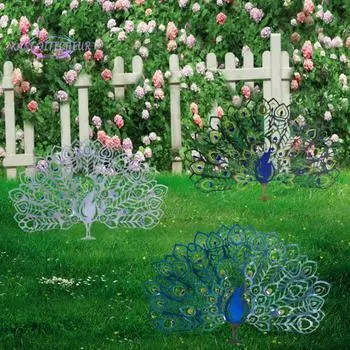 Садовый кол в павлине, простая установка, полый металл, статуя животного во дворе, украшение для газона на открытом воздухе синий
