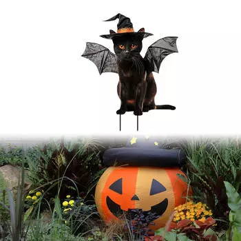 Садовый кол в виде фигурки кошки для украшения газона на Хэллоуин 23.3x28 cm_With Black Wing