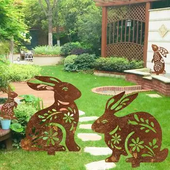 Садовый колышек из металла для кроликов в деревенском стиле с ржавой отделкой, идеально подходит для наружного декора, заднего двора, патио, фермы ярко-розовый