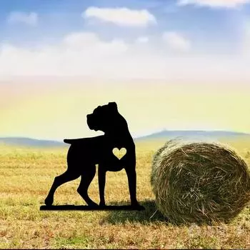 Садовый колышек в виде муляжа мопса - металлический знак для двора с силуэтом из железа | Украшение двора и сада на открытом воздухе для увековечения памяти питомца светло-серый