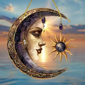 Садовый ловец дневного света 20 см «Солнце и Луна» — круглый акриловый 2D-подвесной светильник для окна, украшение для дома, подвесные садовые украшения 20cm