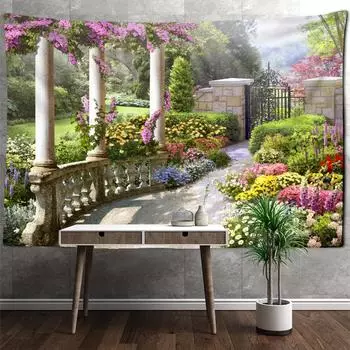 Садовый Пейзаж Гобелен Настенный Природный Пейзаж Богемный Хиппи Tapies Художественный Декор Фоновая Ткань 95x70CM