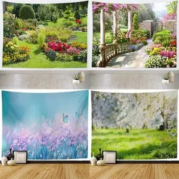 Садовый пейзаж Гобелен Украшение офиса Гостиная Домашний настенный гобелен 100x75cm