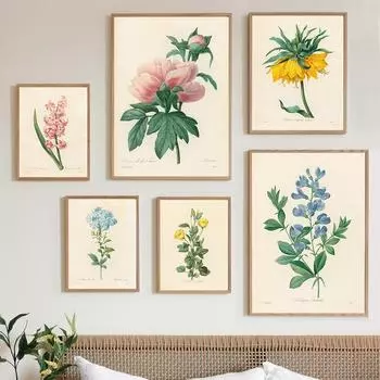 Садовый пион, роза, лилия, винтажный дикий цветок, настенная живопись на холсте, постеры на скандинавскую тему и принты, настенная картина для декора гостиной A4 21X30cm No Framed