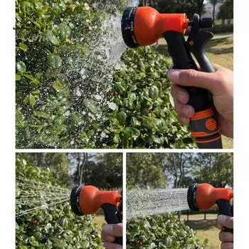 Садовый шланг Насадка для распыления воды с 8 регулируемыми режимами полива Нескользящая ручка Насадка для шланга высокого давления для полива растений и газона оранжевый