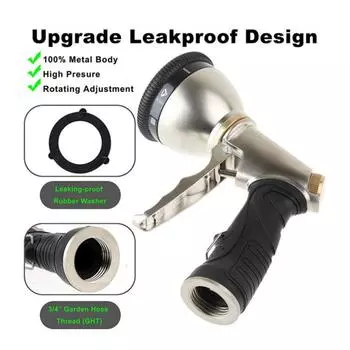 Садовый шланговый наконечник, прочный металлический шланговый наконечник с 9 режимами распыления, герметичный распылитель воды с нескользящей ручкой для уборки, полива, мойки автомобилей серебряный