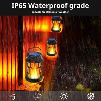 Садовый солнечный фонарь с эффектом мерцающего пламени, автоматическое включение/выключение, IP65, водонепроницаемый, простая установка, солнечный подвесной светильник для внутреннего и наружного декора чёрный