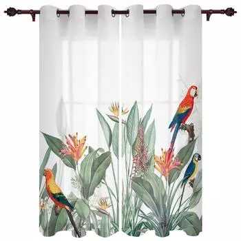 Садовый стиль, тропические растения, тропические цветы, оконные шторы для гостиной, спальни, кухни, занавески для окон, прозрачные домашние шторы 135W x 60H(cm)