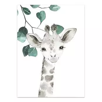 Сафари Детские Животные Холст Плакат Детская Зебра Жираф Настенная Художественная печать Эвкалипт Картина с животными Скандинавские детские фотографии для спальни 21cm30cm NoFrame