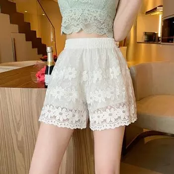 Safety Pants To Prevent Exposure In Summer Women s Versatile Lace Edge Leggings Students Can Wear Them Outside Short Embroidered Safety Pants one size чёрный