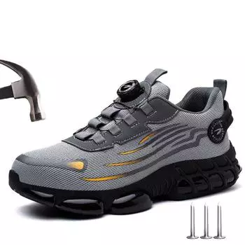 Защитная обувь для мужчин с вращающимися кнопками, дышащая сетка, рабочие кроссовки для мужчин со стальным носком, защитные защитные ботинки 36