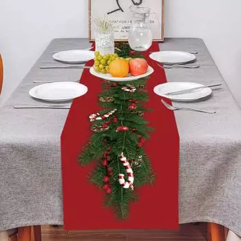 Safflower Pine Leaves Christmas Table Runner Xmas Table Flag Cover Navidad Natal Gifts Christmas Decor New Year 2024 Tablecloth
