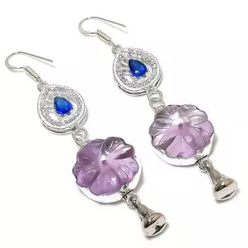 Sage Amethyst, Blue Topaz Gemstone 925 Sterling Silver Gift Earring 3.47 Z8M99