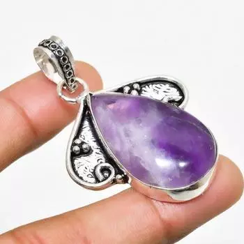 Ювелирный кулон ручной работы с аметистовым драгоценным камнем, посеребренный 925 пробы, 2,00 дюйма 2.00 фиолетовый