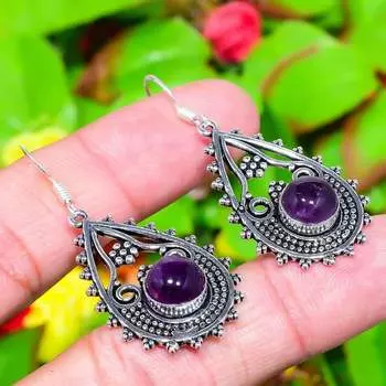 Sage Amethyst Gemstone Handmade 925 Sterling Silver Jewelry Earring 2.05 f8c32