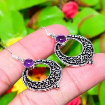 Sage Amethyst Gemstone Handmade 925 Sterling Silver Jewelry Earring 1.85 a0j74