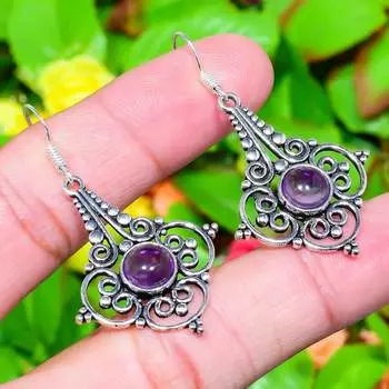 Sage Amethyst Gemstone Handmade 925 Sterling Silver Jewelry Earring 1.97 o2L38