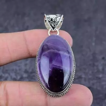 Sage Amethyst Gemstone Handmade 925 Sterling Silver Jewelry Pendant 2.21 M8L21