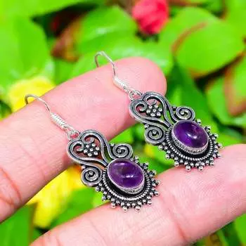 Sage Amethyst Gemstone Handmade 925 Sterling Silver Jewelry Earring 1.77 Q8Y37
