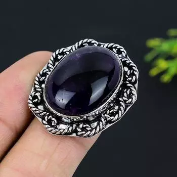 Sage Amethyst Gemstone Handmade 925 Sterling Silver Jewelry Ring Size 7 q0z46
