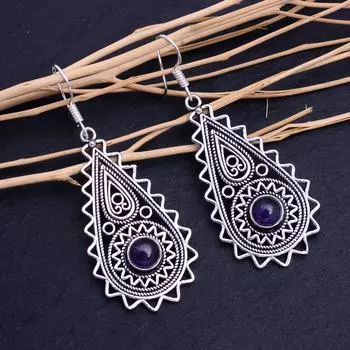 Sage Amethyst Gemstone Handmade 925 Sterling Silver Earring 2.30 Z4Z02