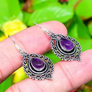 Sage Amethyst Gemstone Handmade 925 Sterling Silver Jewelry Earring 1.62 v9z48