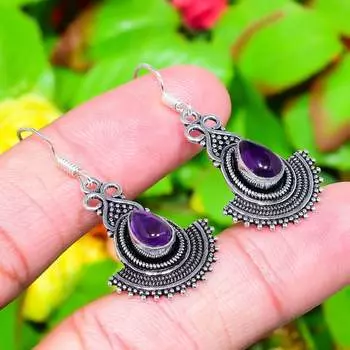 Sage Amethyst Gemstone Handmade 925 Sterling Silver Jewelry Earring 1.73 P2V41