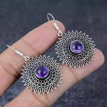 Sage Amethyst Gemstone Handmade 925 Sterling Silver Gift Jewelry Earring 2 v1Y62
