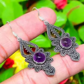 Sage Amethyst Gemstone Handmade 925 Sterling Silver Jewelry Earring 2.09 Z1o95