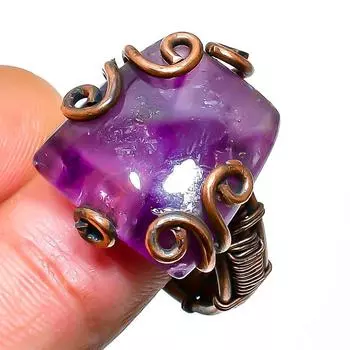 Кольцо из медной проволоки ручной работы с драгоценным камнем Sage Amethyst, размер 8