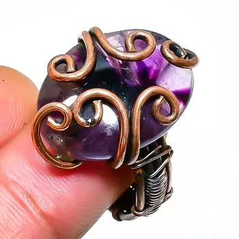 Ювелирное кольцо ручной работы с шалфейным аметистом и медной проволокой, размер 6,5