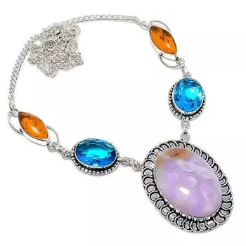 Ожерелье ручной работы из серебра 925 пробы с драгоценным камнем Sage Amethyst 18 дюймов j7k91 фиолетовый