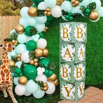 Sage Green Baby Shower Box Jungle Birthday Party Decoration Kids Baby Balloon Box Wedding Pride Babyshower Boy Girl