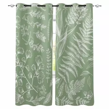 Sage Green Fern Plant Leaves Blackout Curtains For Living Room Bedroom Printed Window Treatment Drapes Home Decor W135 x H60cm