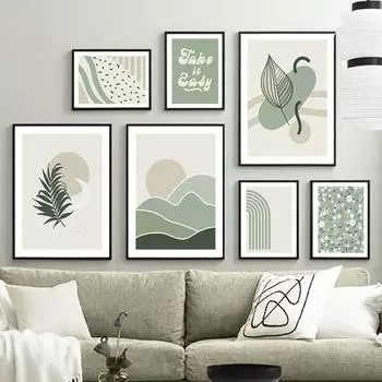 Sage Green Inhale Exhale Abstract Boho Wall Art Холст Картина Скандинавские постеры и принты Настенные картины для декора гостиной 21x30cm No Framed
