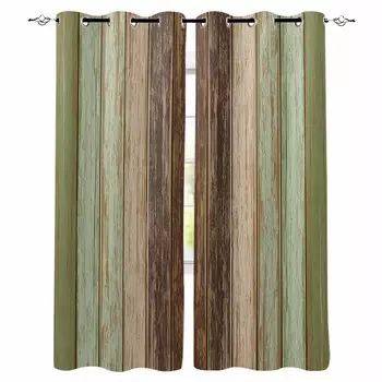 Sage Green Retro Wood Grain Blackout Curtains For Living Room Bedroom Window Treatment Blinds Drapes Kitchen Curtains W135 x H60cm